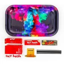 Metal Rolling Tray Rainbow Ink Combo Bundle Kit RAW, SKY HIGH Gift Pack #8