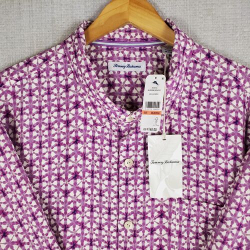 TOMMY BAHAMA Size 3XLB Mens 100% Silk Mosiac Sport Shirt Violet Camp NEW $148