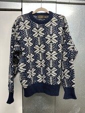 Vintage Navy Flowers Eddie Bauer Sweater 80s Wool Sz M