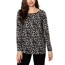 Mario Serrani Women's Crew Neck Tunic Top Long Sleeve Leopard or Snake Print