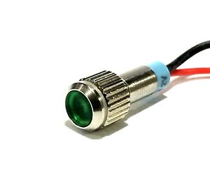 PL6-G ATI 6mm 1/4" Green 12V  LED Metal Indicator Pilot Dash Light