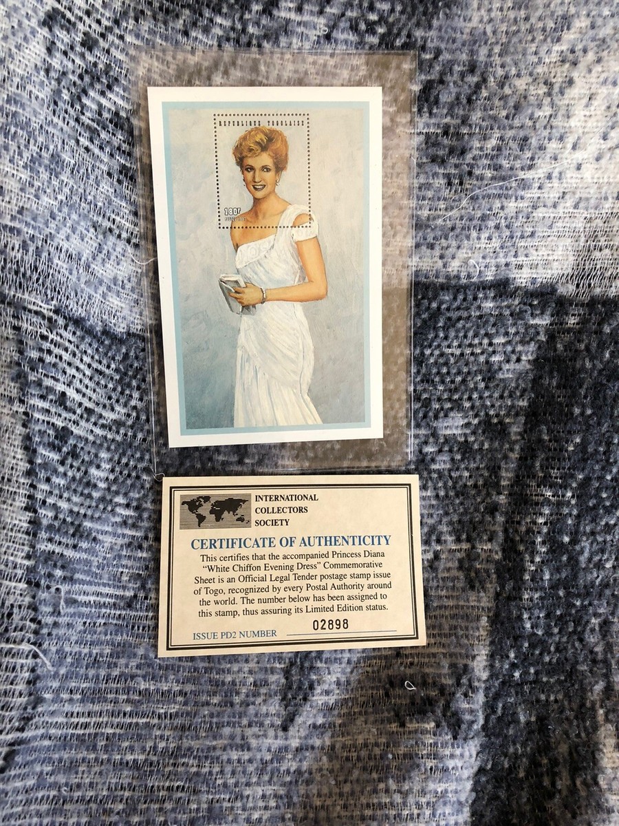 PRINCESS DIANA COMMEMORATIVE SHEET STAMP WHITE CHIFFON EVENING DRESS COA  LTD ED | eBay