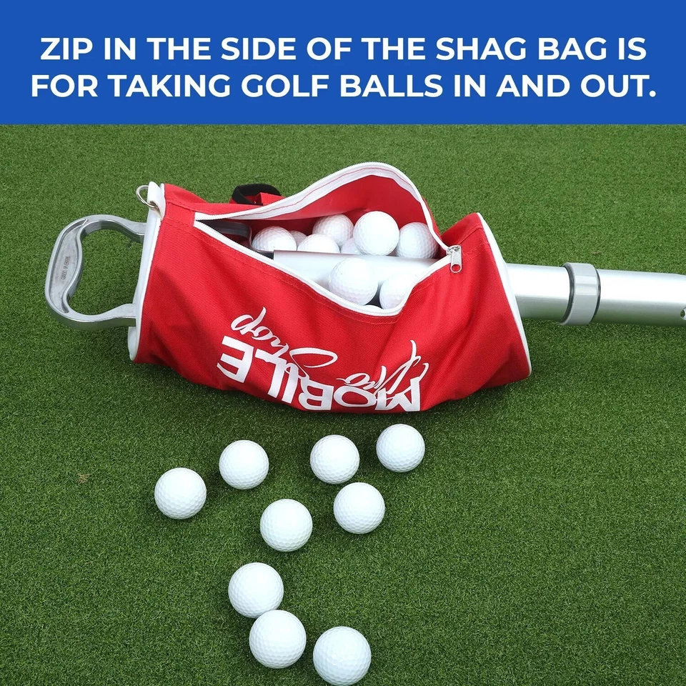 MOBILE PRO SHOP Golf Ball Shag Bag w/ Handle & Aluminum Tube – Picks Balls Fast, 80 Ball Hold