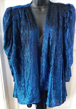 Vintage 80's Disco Retro Ladies Blue Metallic Light Jacket Blazer Size M