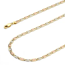Wellingsale 14k Tri Color Gold Solid 3mm Valentino Chain Necklace