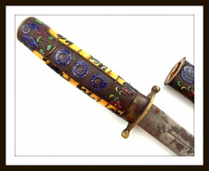 ANTIQUE CHINESE ARMY OFFICER'S PRESENTATION DIRK DAGGER WITH ENAMEL MOUNTS