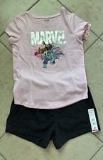 Jumping Beans Girl Size 6 6X Marvel Pink Tee Black Elastic Waist Shorts. NWT.