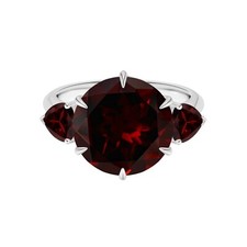 5MM Round Cut Natural Garnet 925 Sterling Silver Three Stone Ring For Women