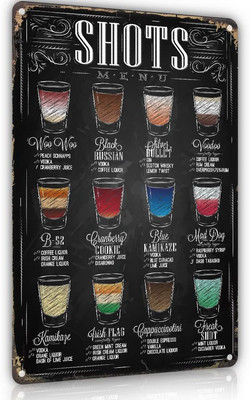Bar Shots Menu Metal Sign, Vintage Bar Sign Wall Decor for Your Home Bar Area,