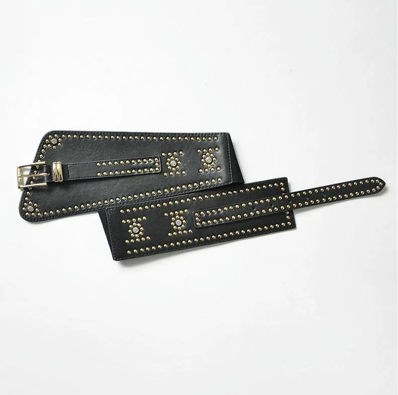 Women Studded Faux Leather Belt Waist Cincher Wide Cinch Belt Corset Belt Gothic - image 4 of 4