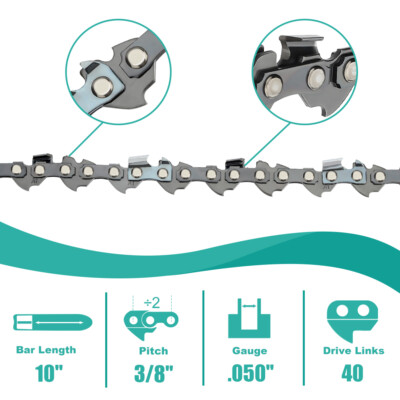 10'' Chainsaw Chains 3/8 LP .050'' 40 Drive Links For Craftsman, Poulan, Remington