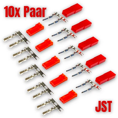 ✅ 10 Paar ( 20 Stück ) JST BEC Stecker + Buchse Crimp Set Rot 2Pin Rot Lipo Akku - Bild 1 von 4