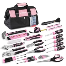 277PC Hand Tool Set Pink Tool Set Plier Wrench Hammer Screwdriver w/13" Tool Bag