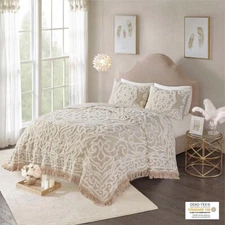 Madison Park 3 Pieces 100% Cotton Quilt Set, Chenille Tufted, Boho Medallion