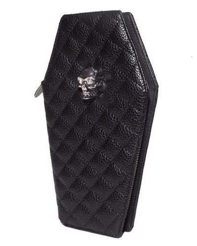 Cartera sin asas Lux de Ville Elvira negra mate ataúd gótico punk espeluznante CW669BM - Imagen 1 de 4