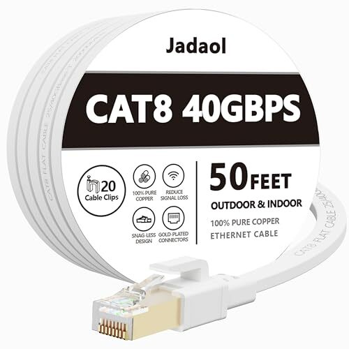 Cat8 Ethernet Cable Outdoor&Indoor 50 FT Heavy Duty High Speed Cat 8 LAN Netw...-image
