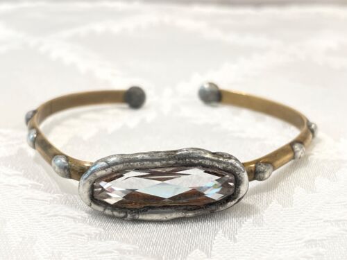 MIKAL WINN CUFF SIGNED Single Baguette Bracelet BOHO FESTIVAL PEASANT CRYSTAL - Picture 2 of 5