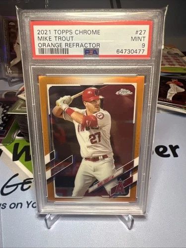 Mike Trout 2021 Topps Chrome Orange Refractor Card 22/25 #27 PSA 9