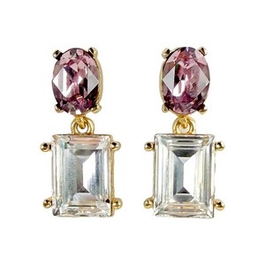 Authentic Oscar de la Renta Gold Plated Light Amethyst Crystal Rectangle Drop Post Earring