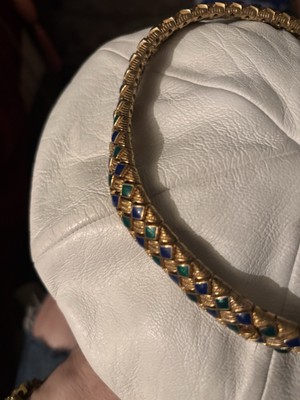 Ciner Vintage Statement Collar Necklace Gold Tone Blue Green Box 