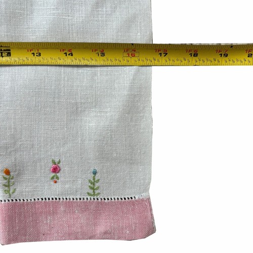 Embroidered Cottagecore Linen Tea Towel Shabby Decor Vintage Fingertip Farmhouse - Picture 2 of 5
