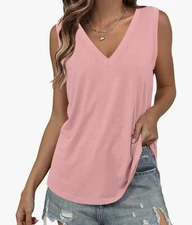 Uincloset Women's Pink Basic Sleeveless V Neck Casual Racer Back Tank, Medium