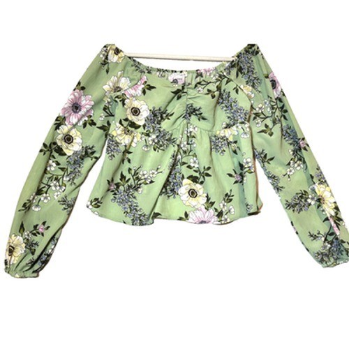 Dear Heart Sage Green Floral Sweetheart Long Sleeve top sz L cottagecore boho