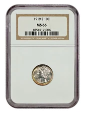 1919-S 10C NGC MS66 - Mercury Dime