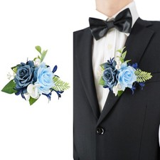 Dusty Blue Single Boutonniere Men Groom Artificial Rose Wedding Decor Prom