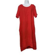 Rosemarine 100% Linen Dress w/ Pockets Floral Cutouts Made Italy Hi-Lo Midi M/L