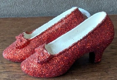 Wizard of Oz Ruby Red Slippers Ornament T.E.C, Ceramic, Red Glitter, Hang Cord