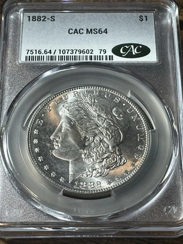 1882-S $1 Morgan Silver Dollar - PCGS MS64 CAC Old US 90% Silver $1 Coin