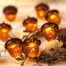 3D Acorn Fall Decor Harvest String Lights Battery Powered with Remote and Tim...