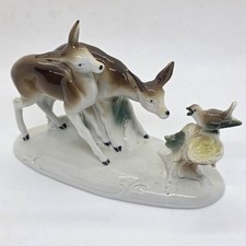 Porzellan Keramik Hirsch Figur Reh, Vögel, Motiv, Jagd Statue, 19x14x8cm 