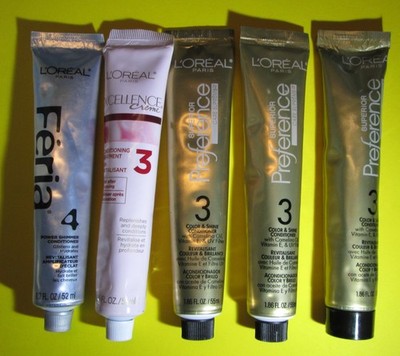 Lot 5 Tubes  L'Oreal Excellence, Preference Conditioner Y Brillo 3 & 4  1.86 Oz
