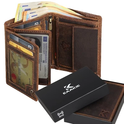 EAAKIE Leder Geldbörse Herren Portemonnaie RFID Hochformat Geldbeutel Hunterleder