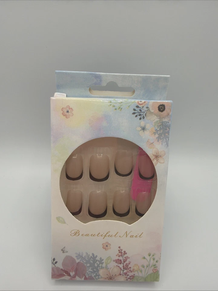 Faux Ongles French Noir Nude 24 Capsules Press On - Photo 4/4