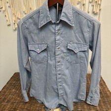 VTG 70s 80s SEARS WESTERN WEAR BLUE PEARL SNAP LONG SLEEVE Small Rockabilly