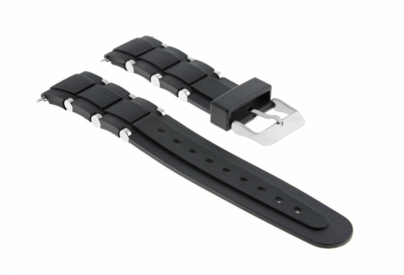 22mm Black Rubber Replacement Watch Strap Silver Buckle For Tag Heuer Aquaracer