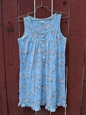 Vintage St Eve Sheep Lamb Nightgown Dress Sleep Lounge Blue Soft Cotton Small