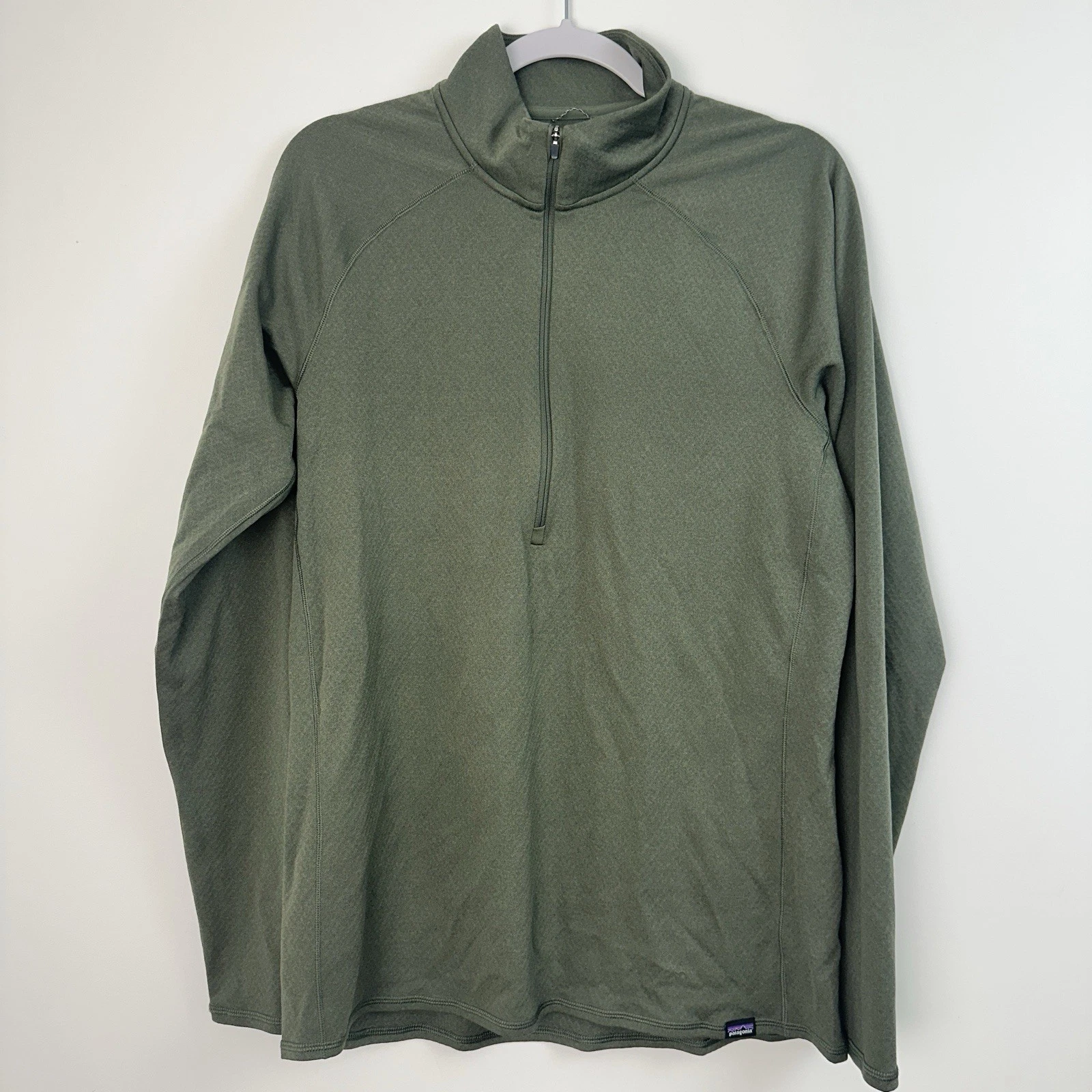 Patagonia Top Mens Large Green Capilene Cold Baselayer Midweight Half Zip Ski
