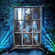 Halloween Scary Window Cover Decoration,Halloween Horror Curtain Skeleton Win...