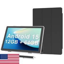 Android 15 Tablet 10" 12GB RAM 64GB ROM 1TB Expandable with Case 5G WiFi