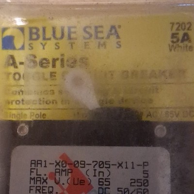 Blue Sea Systems A-Series Toggle Circuit Breaker 5A White Magnetic 250V AC/65V  