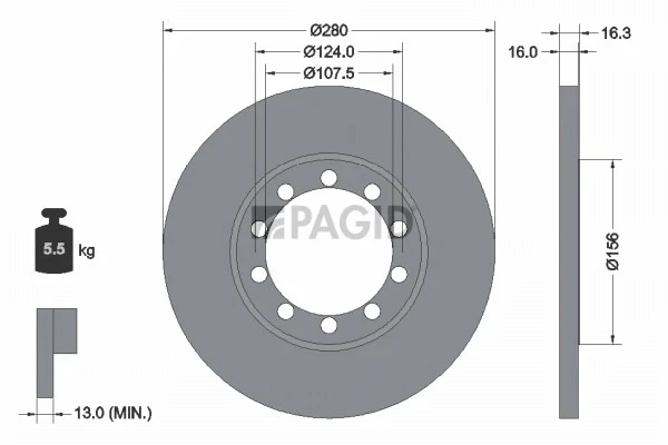 2x PAGID Disque De Frein Plein Ø280mm Pour Ford Transit Kasten FA_ _ FM_ FN_ FD_ - Photo 1/1