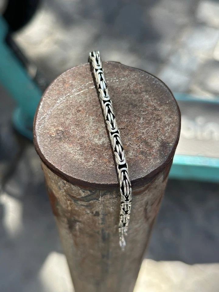 Pulsera de cadena bizantina rey de plata de ley 925 maciza Foto 3 de 4