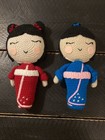 Set Of 2 Crochet Japanese Geisha Dolls, 9” Amigurumi Dolls, Handmade Blue & Red — photo 1