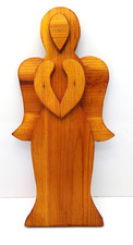 Vintage Hand-Made Natural Wood Folk Art Angel Hanging Wall Art Rustic 14 x 7 in