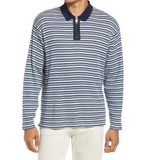 Ted Baker Mens Pullover Polo Shirt XXL 1/4 Zip Long Sleeve Textured Blue Stripe