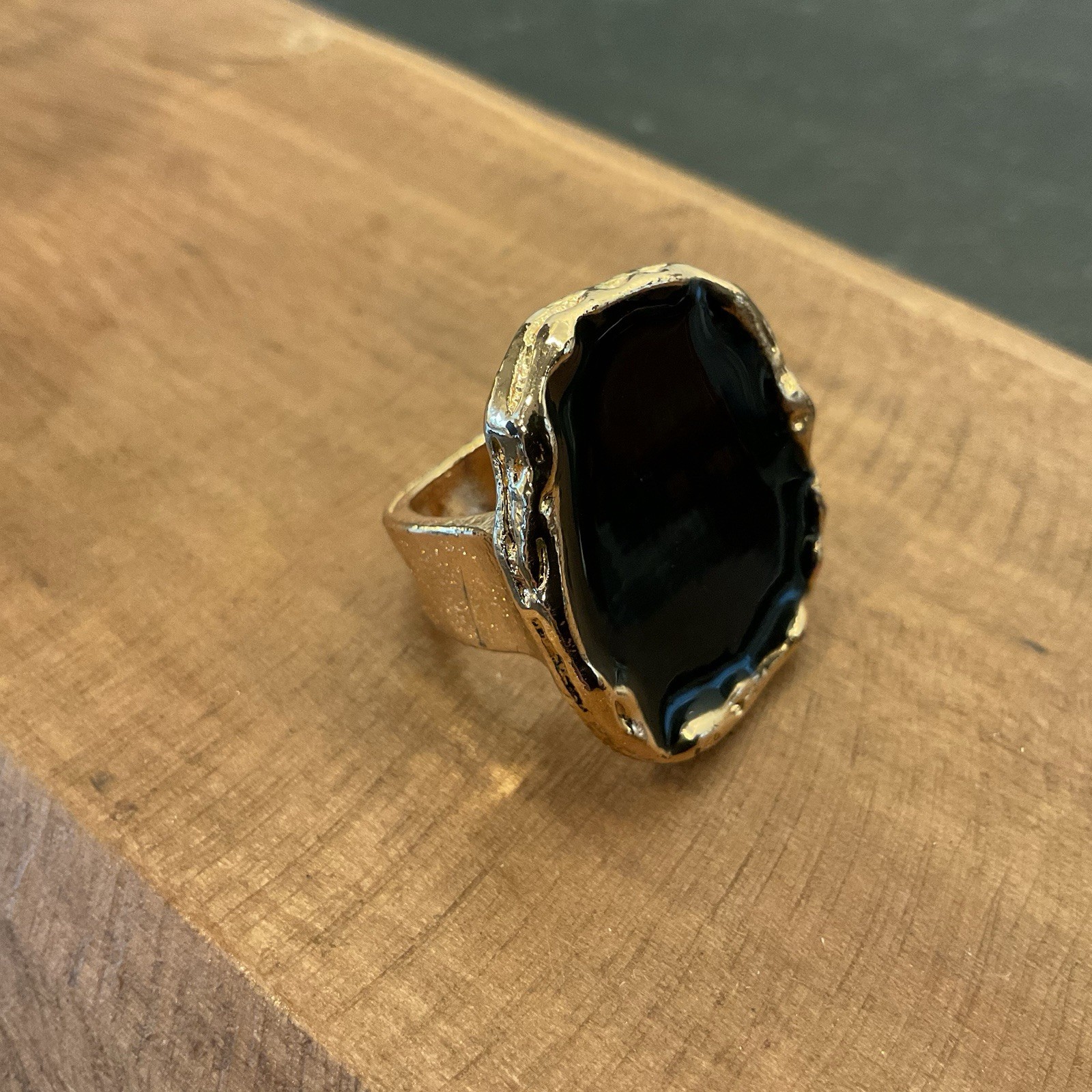 Gold Tone Statement Ring With Irregular Shaped Bl… - image 1